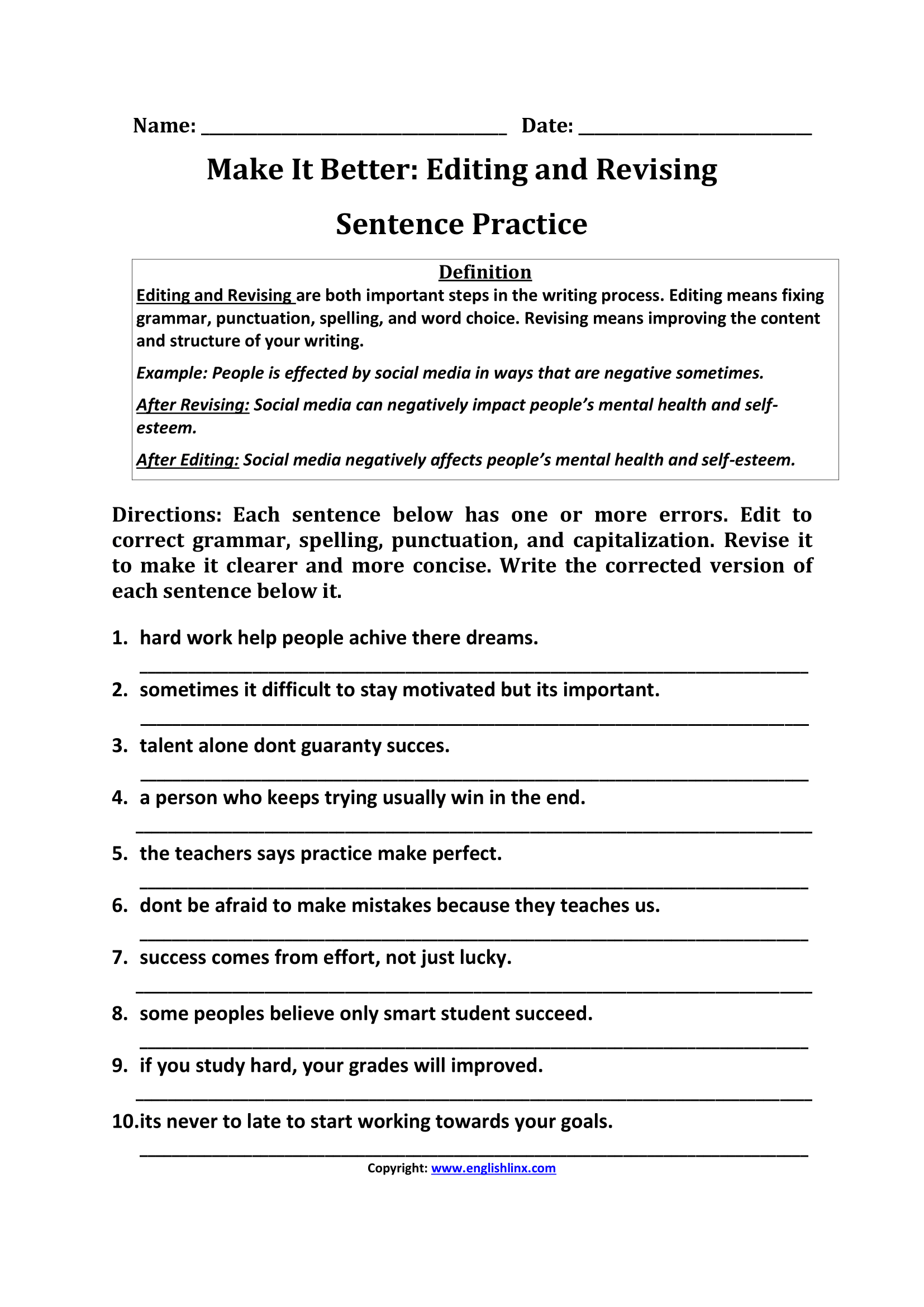 Editing Worksheets Free Printable Editing And Proofreading Practice