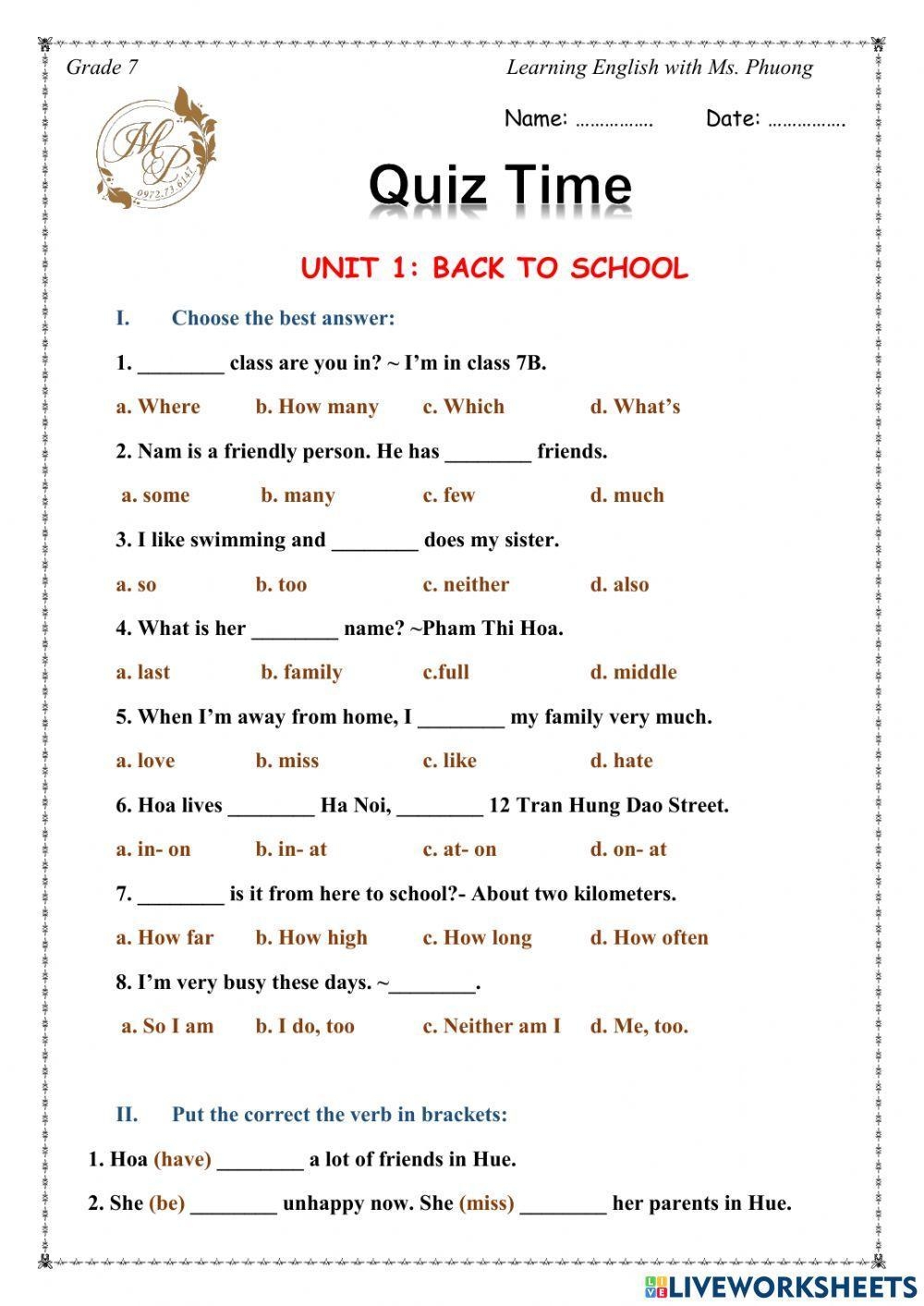 English 7 Unit 1 Back To School Worksheet Worksheets Library English 7 Unit 1 Back To School Worksheet Worksheets Library