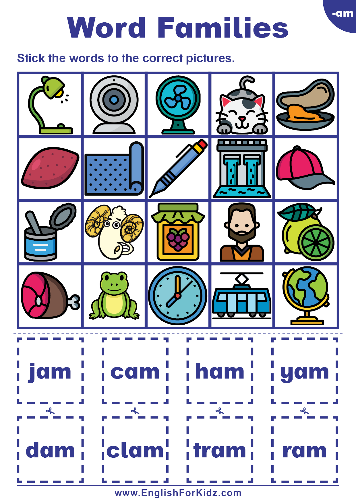 English For Kids Step By Step Word Families Worksheets Am Words Free PDF 100 Free Word Family Worksheets Teach Prints