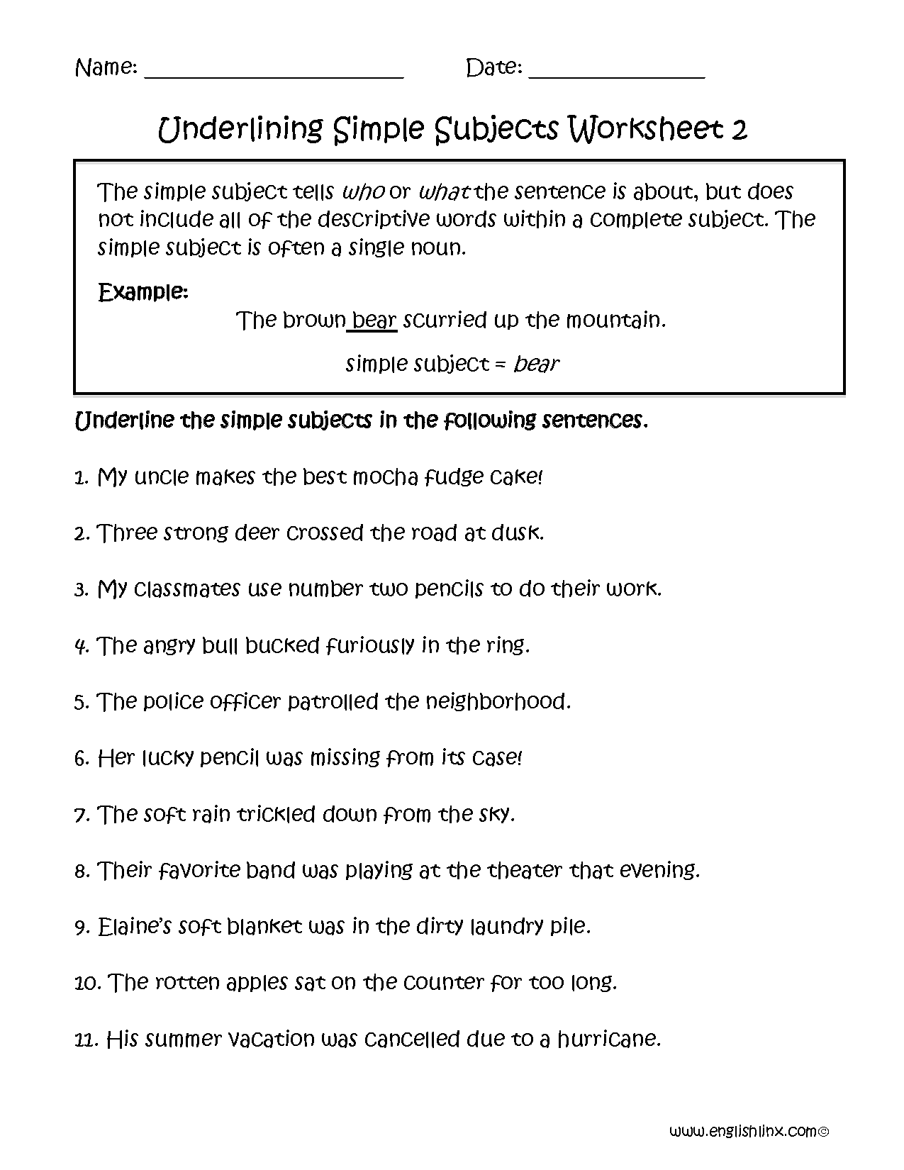 Englishlinx Subject And Predicate Worksheets Simple Subjects Predicates Worksheets Ereading Worksheets