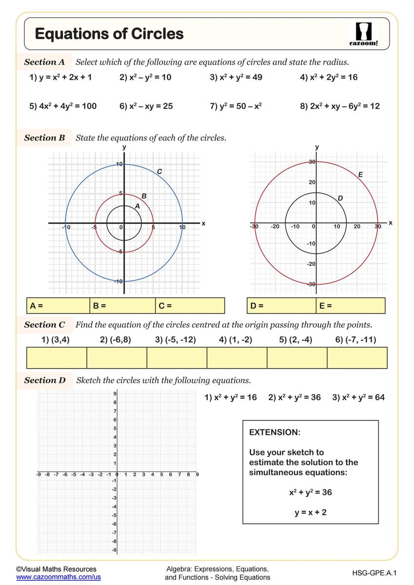 Equations Of Circles Worksheet Geometry PDF Worksheets Cazoom Math