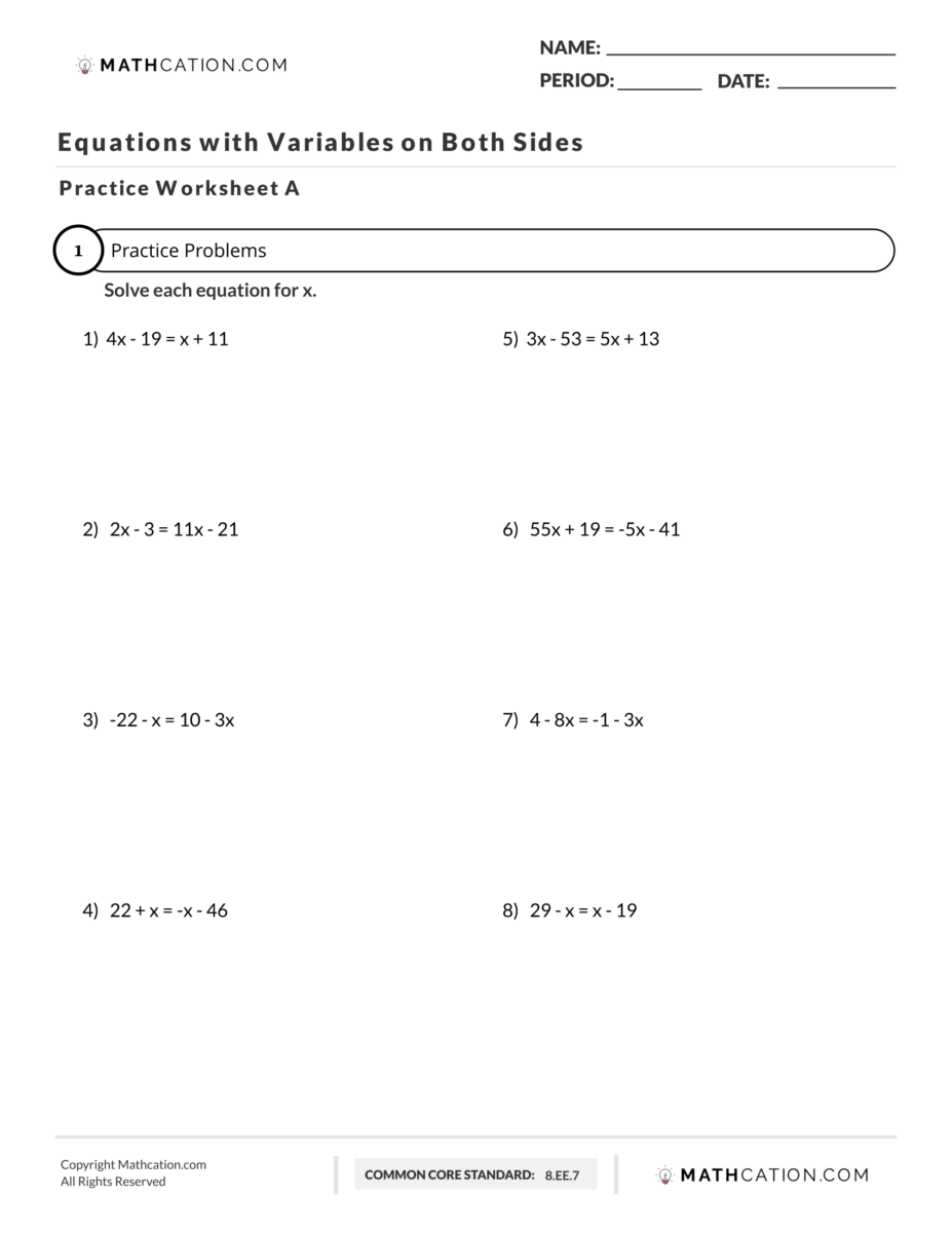 Equations With Variables On Both Sides Worksheet Practice And Worksheets Library Equations With Variables On Both Sides Worksheet Practice And Worksheets Library