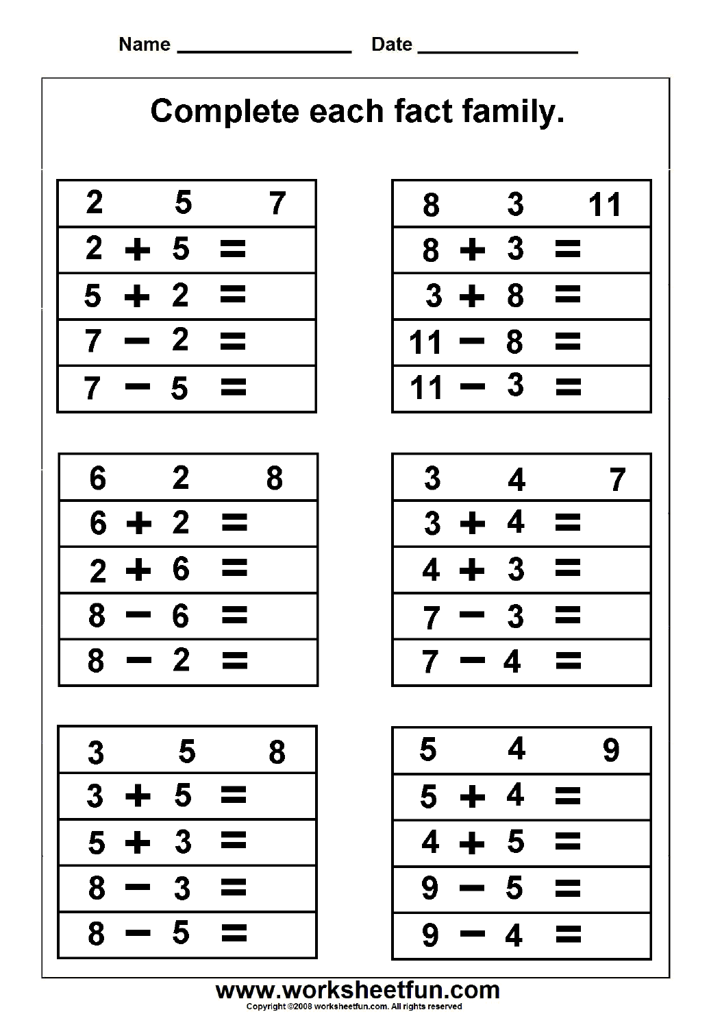 Fact Family Complete Each Fact Family 2 Worksheets FREE Printable Worksheets Worksheetfun Fact Family Complete Each Fact Family 2 Worksheets FREE Printable Worksheets Worksheetfun