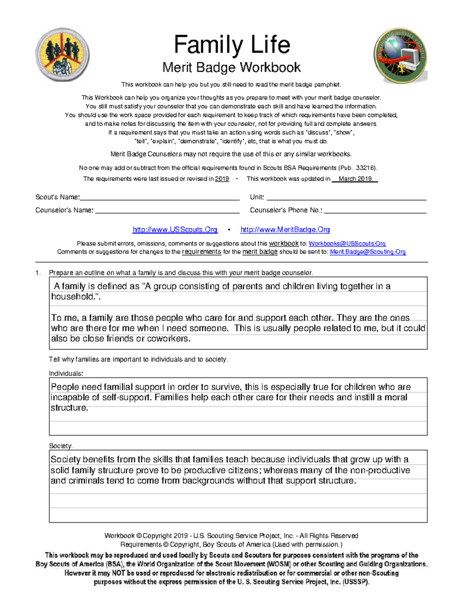 Family Life MS Merit Badge Workbook Answer Guide Studocu Snow Sports Merit Badge Workbook For Boy Scouts