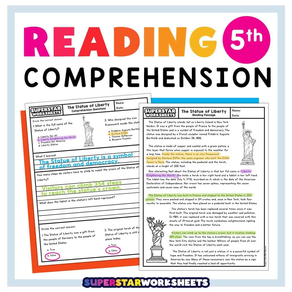 Fifth Grade Reading Comprehension Superstar Worksheets 5 Printable Reading Comprehension English Worksheets Ages 4 7 KG1 Worksheets Library