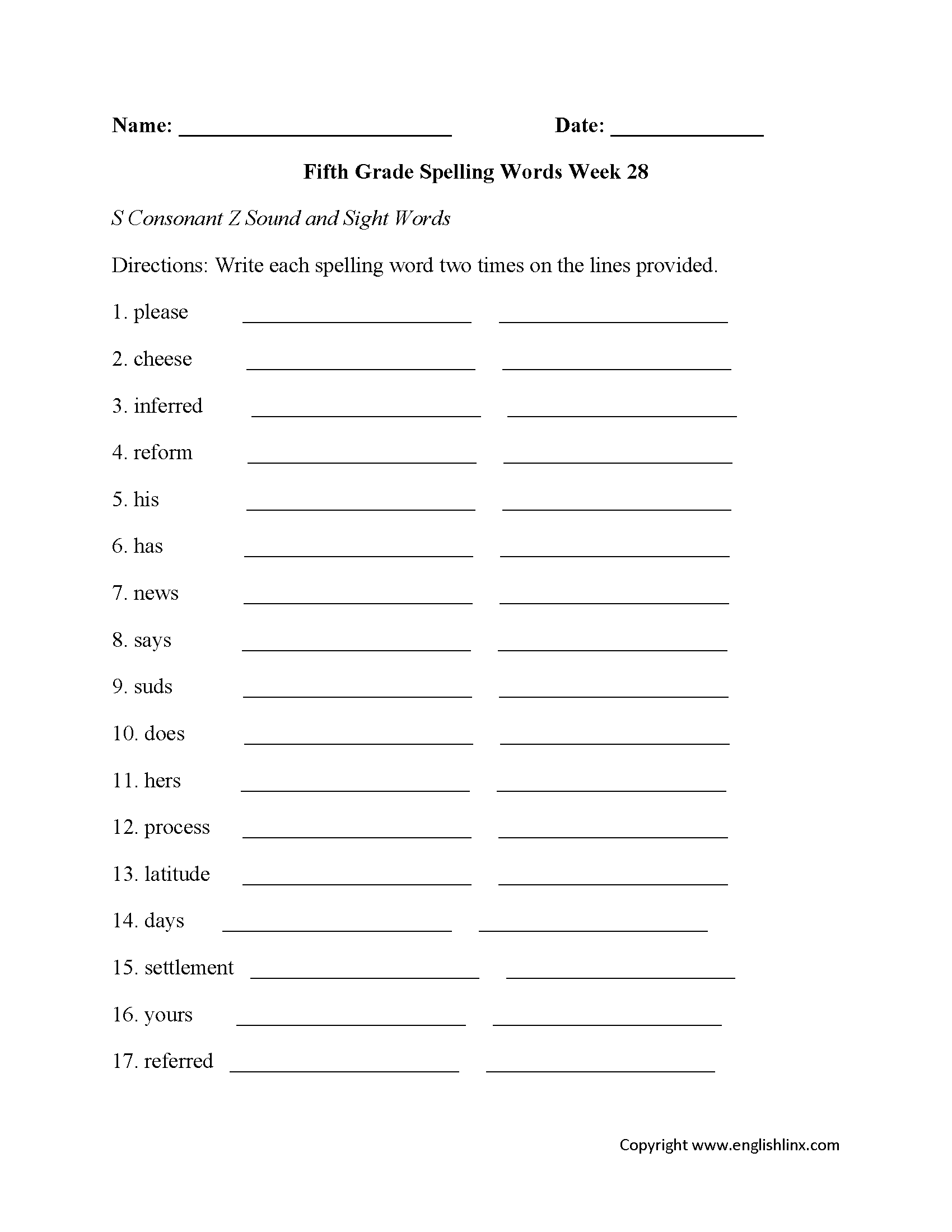 Fifth Grade Spelling Worksheets Printable Word Lists Weekly Practice Fifth Grade Spelling Worksheets Printable Word Lists Weekly Practice