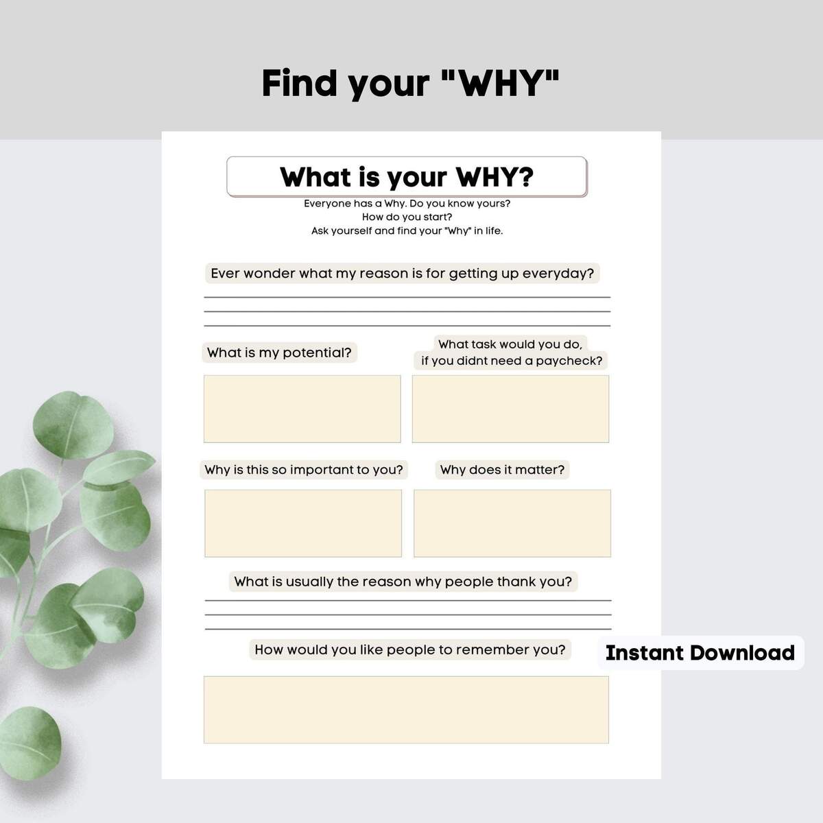 Find Your Why Printable Journal Self Growth Planner Digital Download Etsy