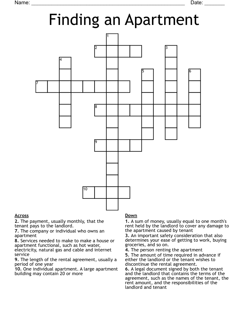 Finding An Apartment Worksheet WordMint