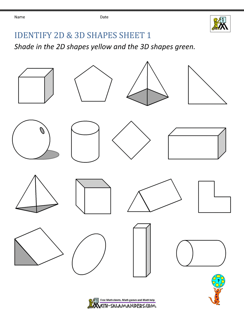 2D Vs 3D Shapes Activity For Kids Printable Worksheet