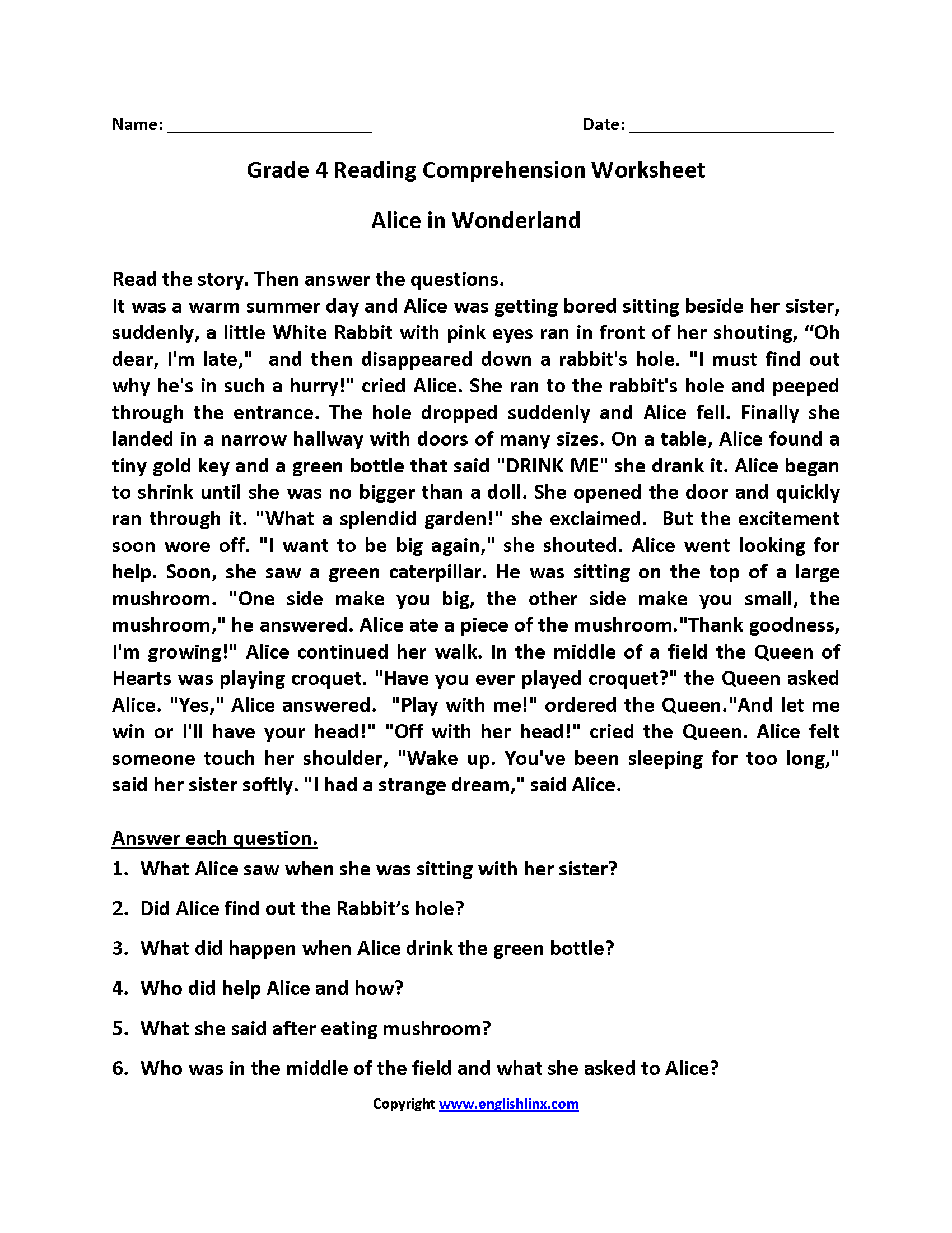 15 Fourth Grade Reading Comp Worksheets Free PDF At Worksheeto Worksheets Library