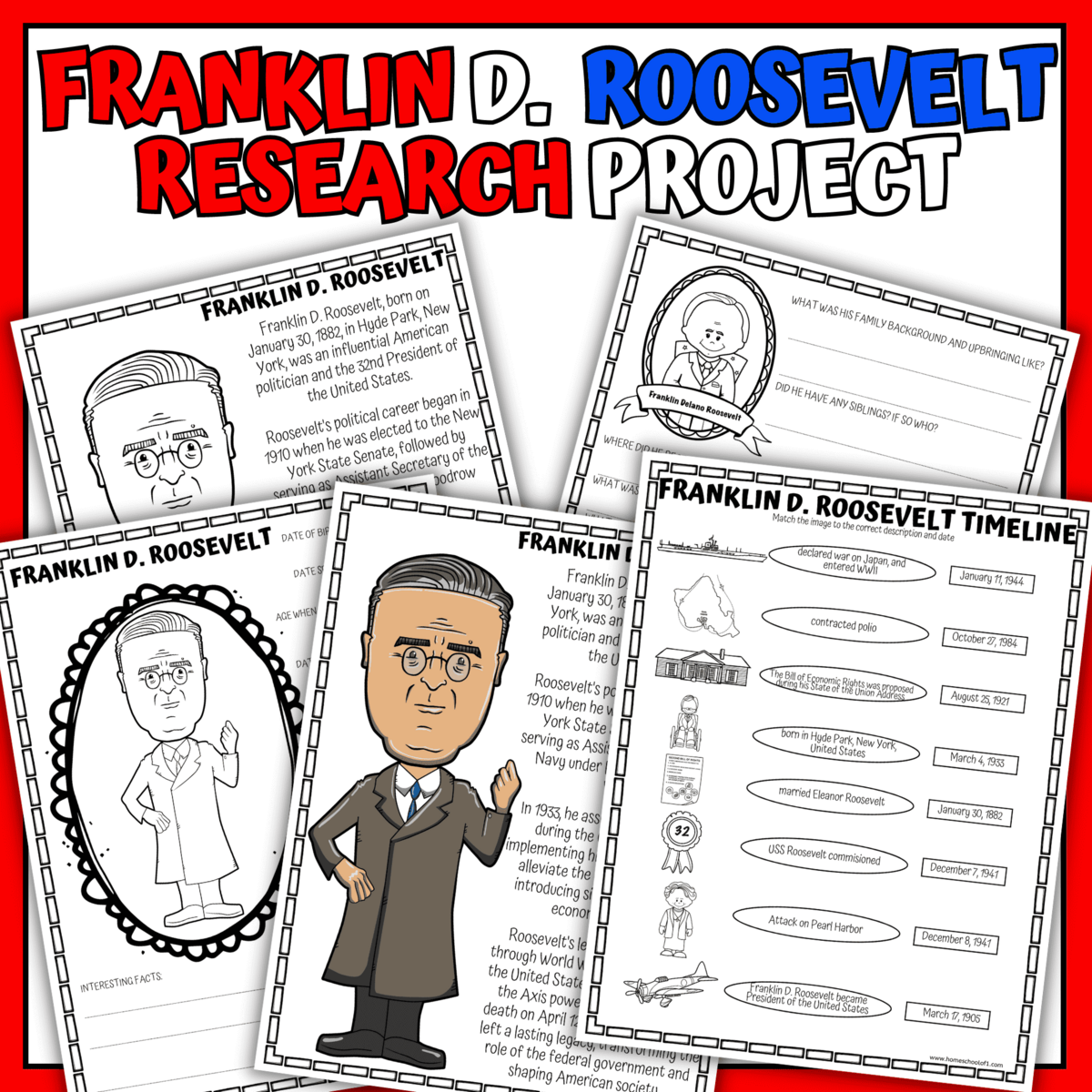 Franklin D Roosevelt Unit Study Printable U S President Worksheet