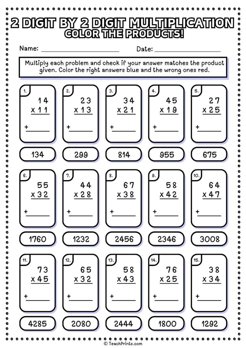 Free 2 Digit By 2 Digit Multiplication Worksheets Teach Prints 2 Times Table Worksheet Page