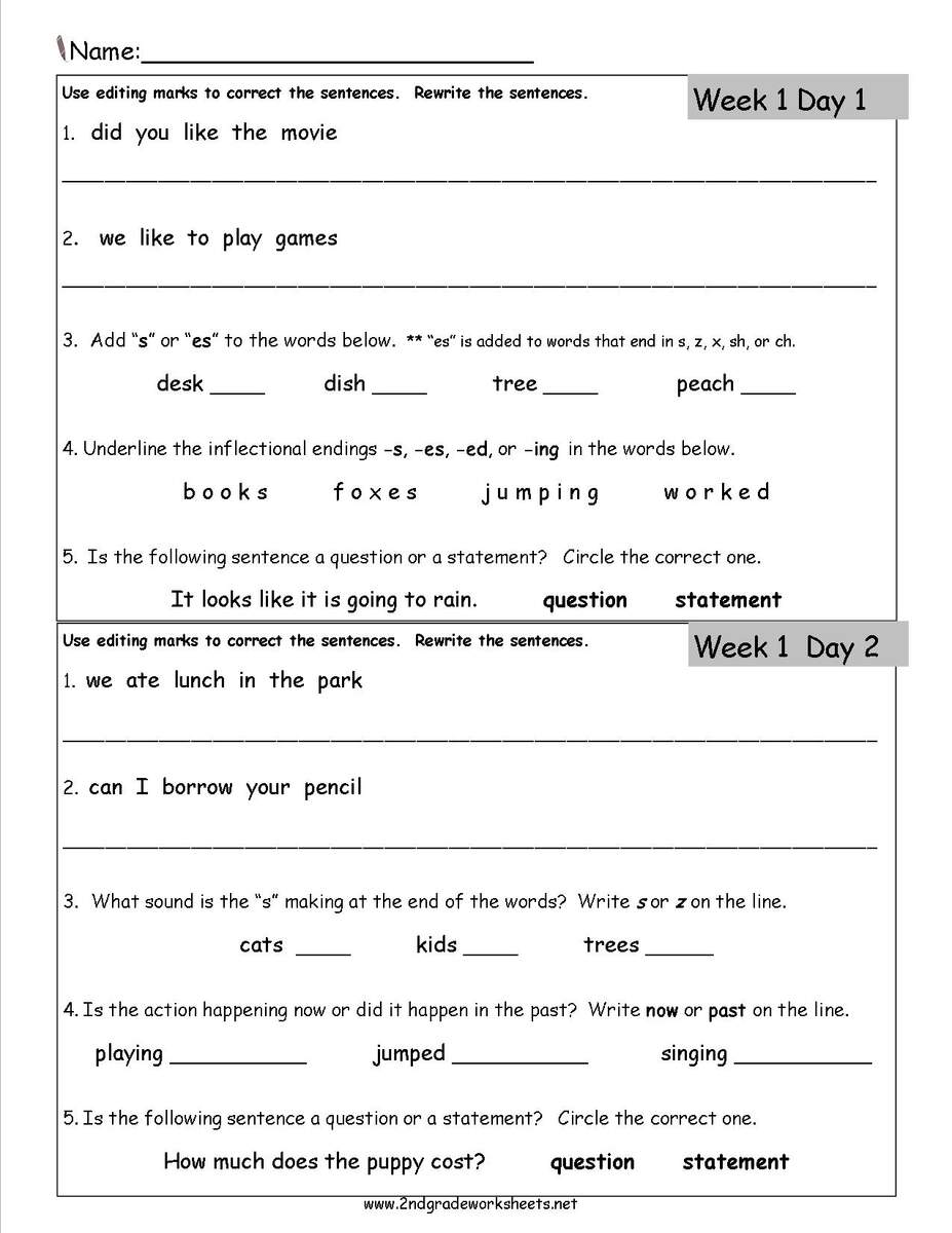 Free 2nd Grade Daily Language Worksheets 10 Printable Correct The Sentences Worksheets 1st 2nd Grade ELA Worksheets Etsy