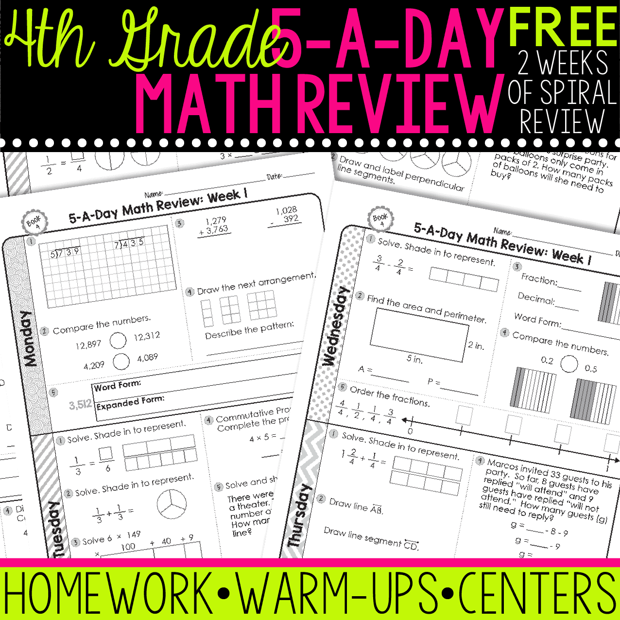 FREE 4th Grade Daily Math Spiral Review Teacher Thrive Worksheets Library
