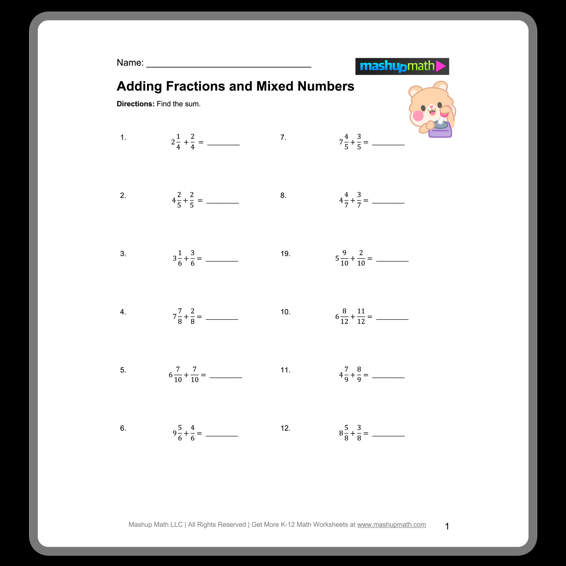 Free Adding And Subtracting Fractions Worksheets Mashup Math Free Adding And Subtracting Fractions Worksheets Mashup Math