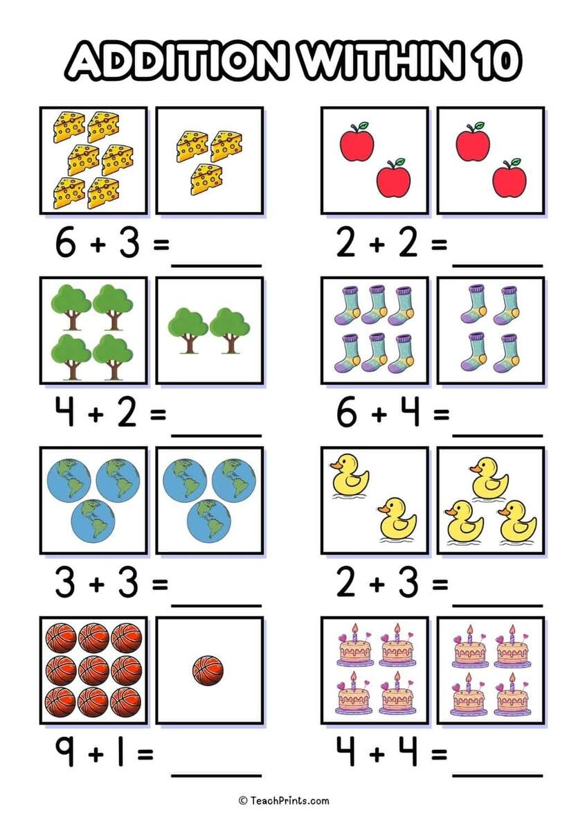 Addition Math Worksheets For Kindergarten