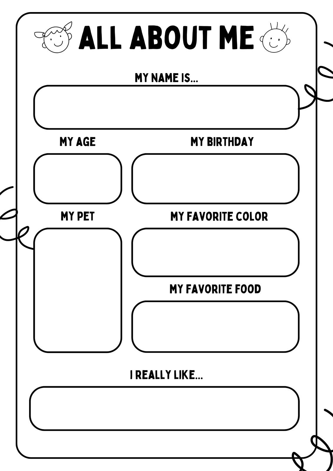 Free And Printable All About Me Worksheet Templates Canva Spring Word Search For Kindergarten Tree Valley Academy