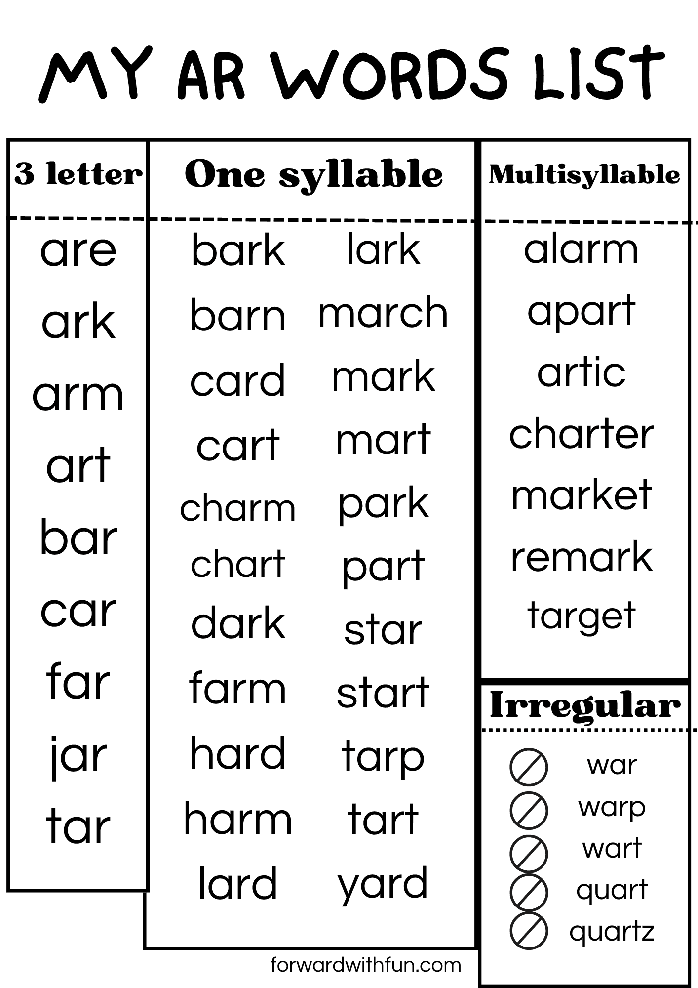 Free AR Word List And More Forward With Fun Free AR Word List And More Forward With Fun