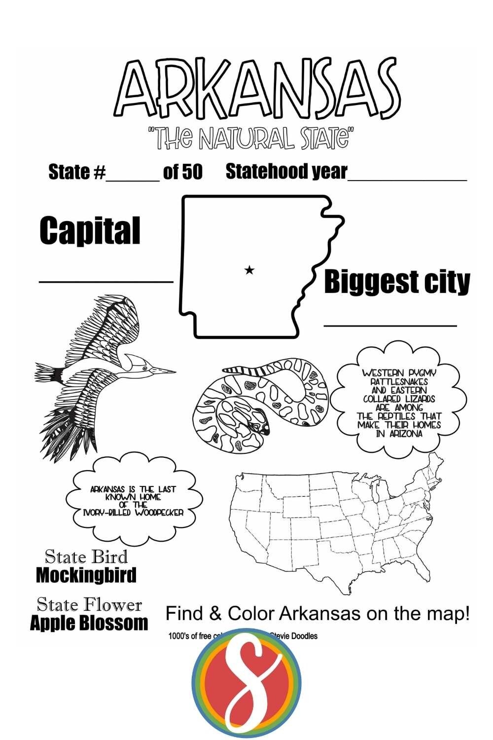 Free Arkansas Coloring Pages Stevie Doodles Worksheets Library US Geography Lessons Arkansas Teach Beside Me Worksheets Library