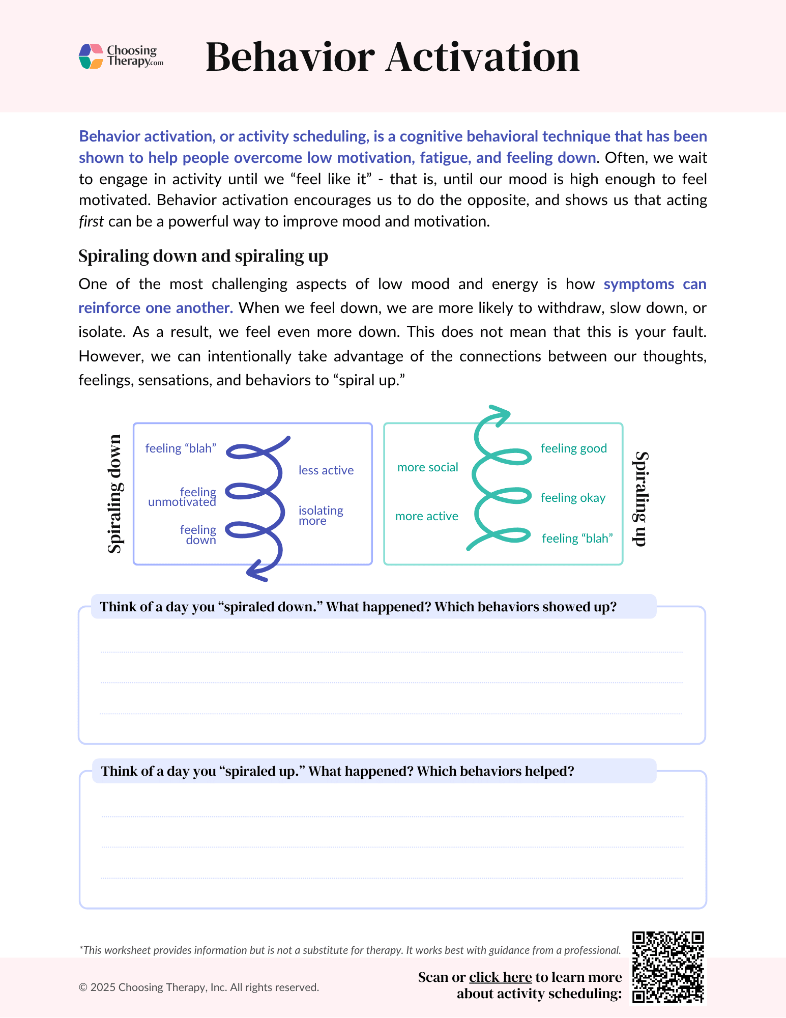 Free Behavioral Activation Worksheet Printable PDF ChoosingTherapy Free Behavioral Activation Worksheet Printable PDF ChoosingTherapy