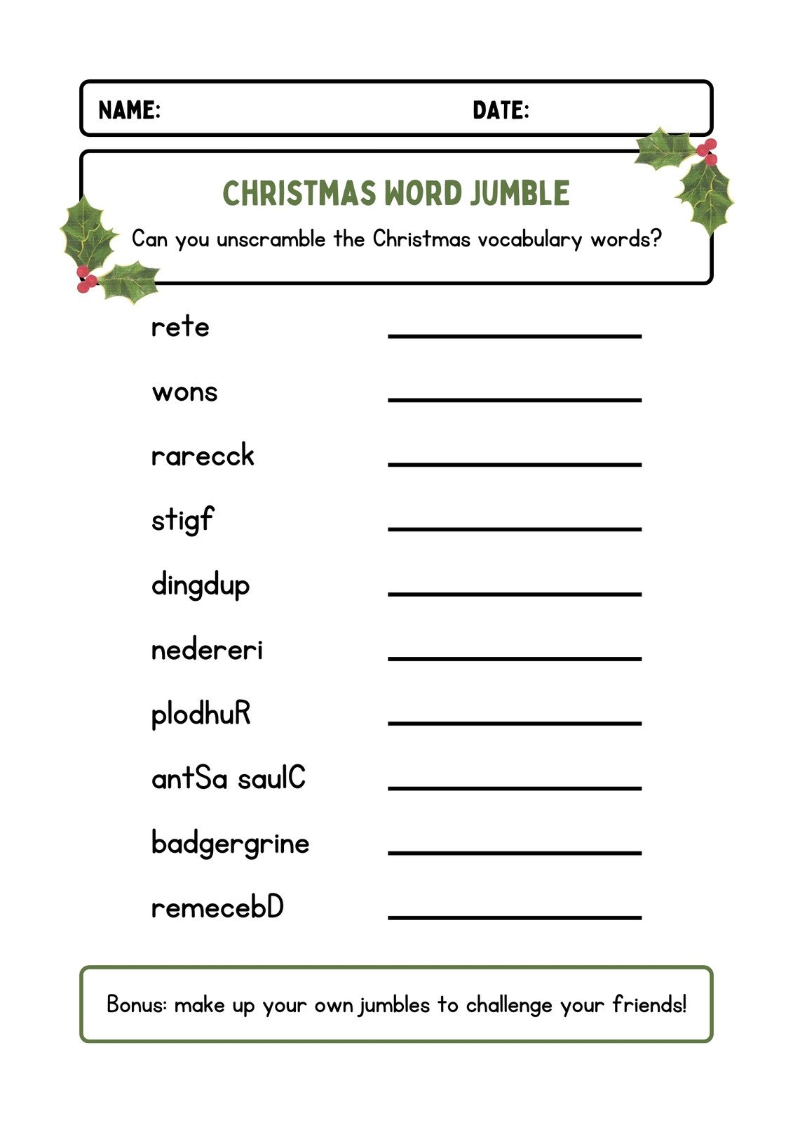 Free Editable Christmas Worksheet Templates Canva