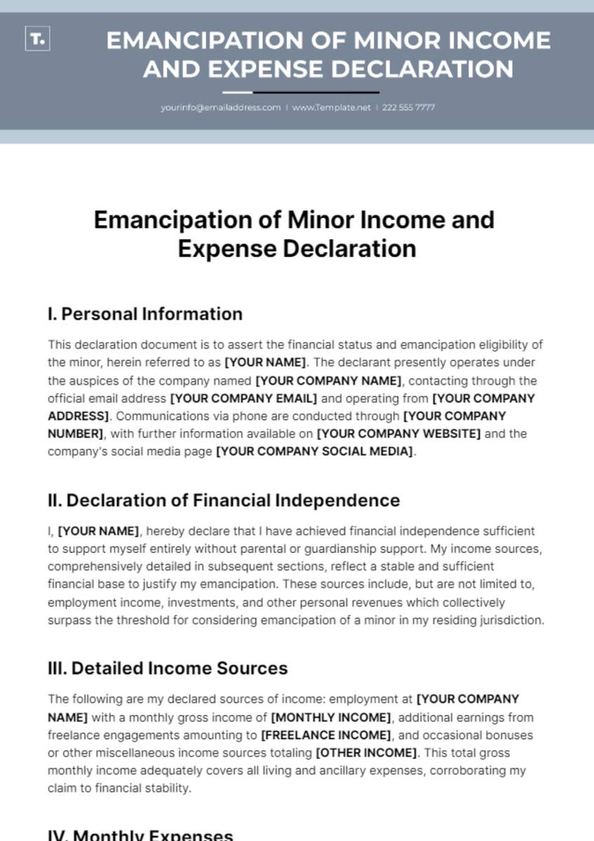 Free Emancipation Of Minor Income And Expense Declaration Template To Edit Online