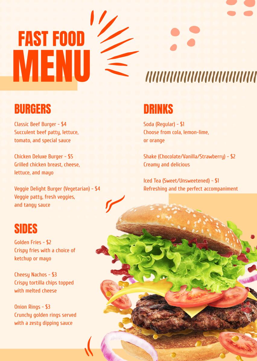 Free Food Menu Templates Editable And Printable Free Blank Fast Food Menu Template To Edit Online