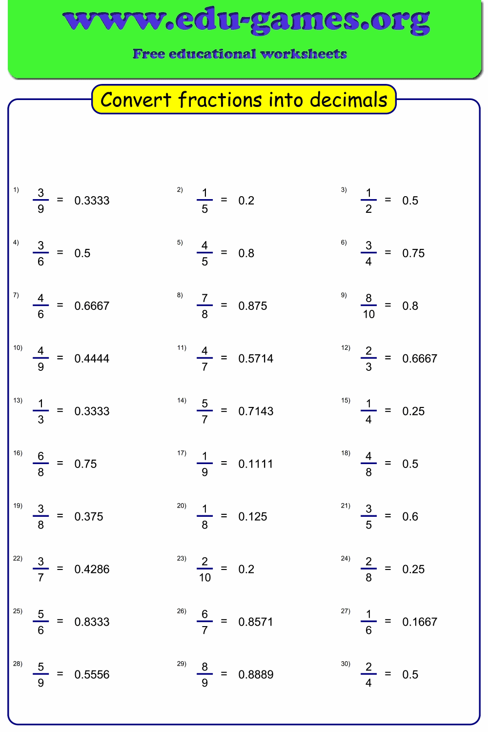 Percentages Fractions And Decimals Worksheets Printable Fractions Decimals And Percentages Worksheets PDF And Free Samples Downloads Cazoom Maths