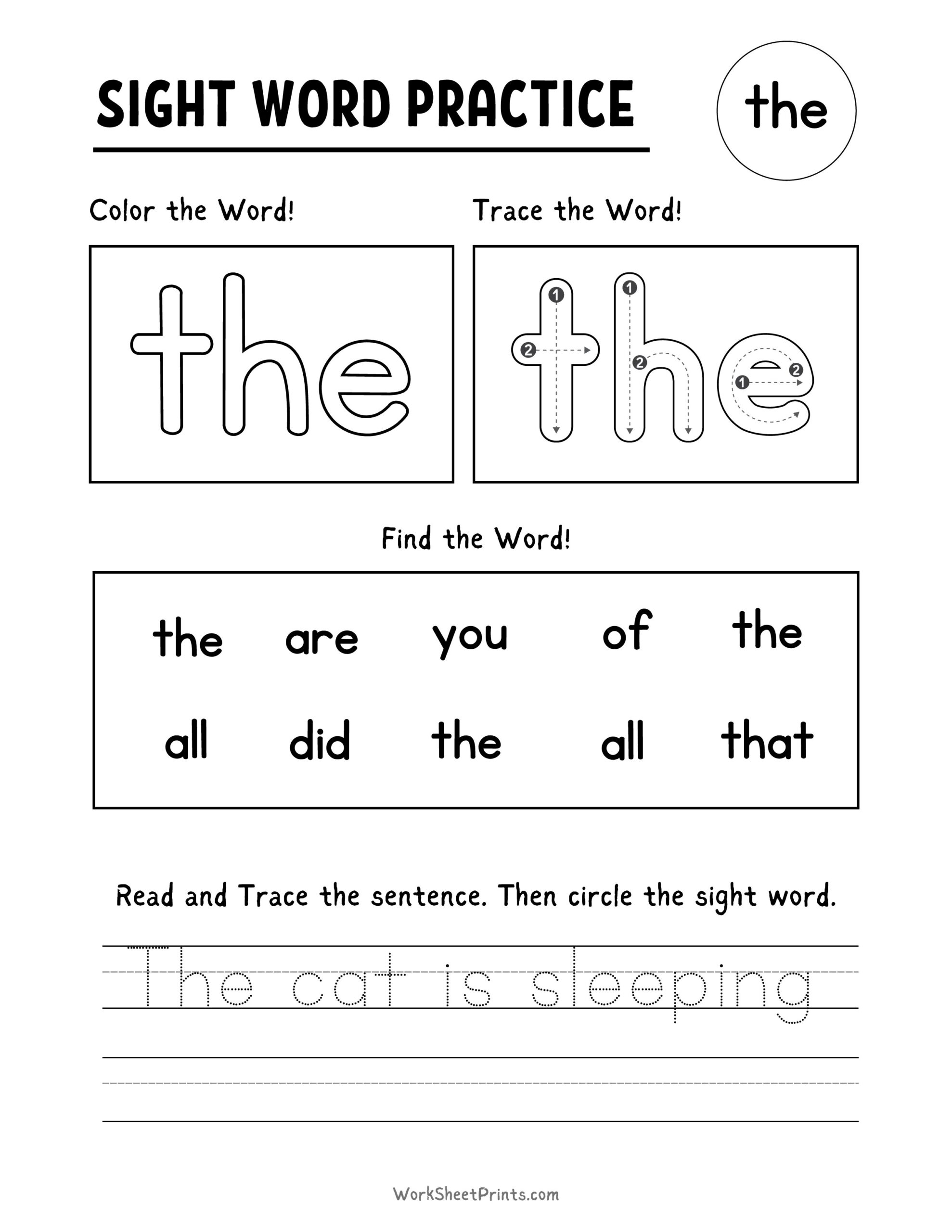 Free Printable Color By Sight Word Worksheet