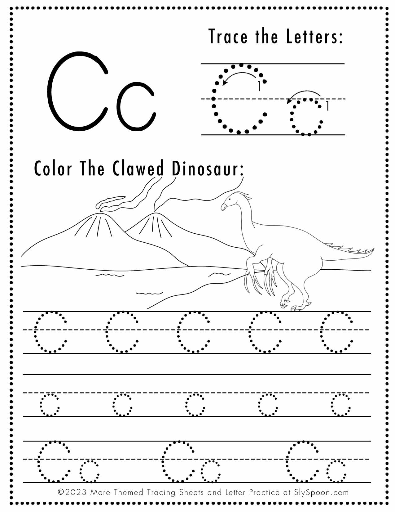 Free Letter C Tracing Worksheet Printable Dinosaur Themed Sly Spoon Free Letter C Tracing Worksheet Printable Dinosaur Themed Sly Spoon