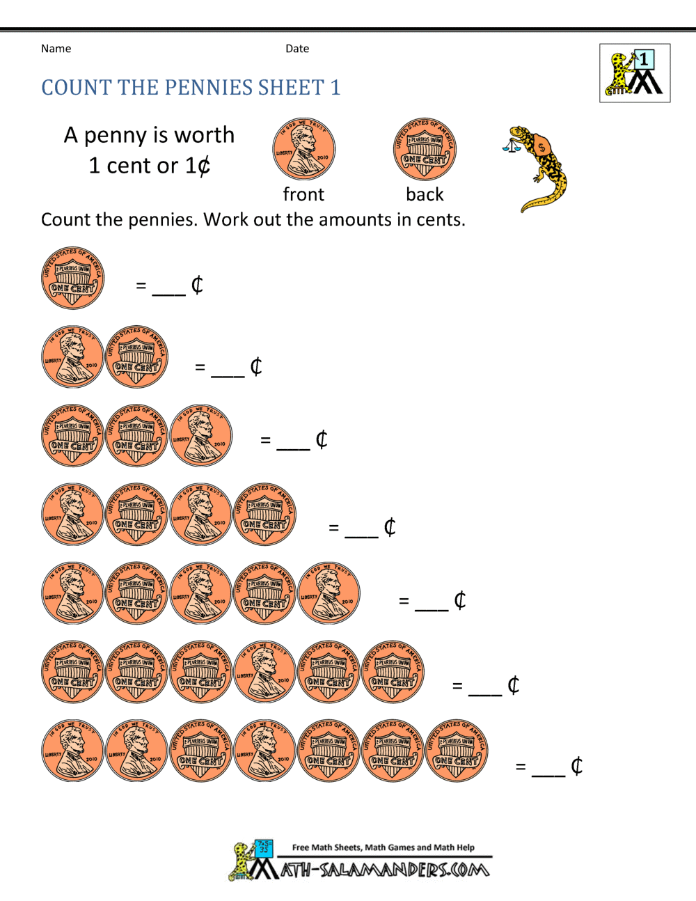 Free Math Money Worksheets 1st Grade Counting Money Worksheets