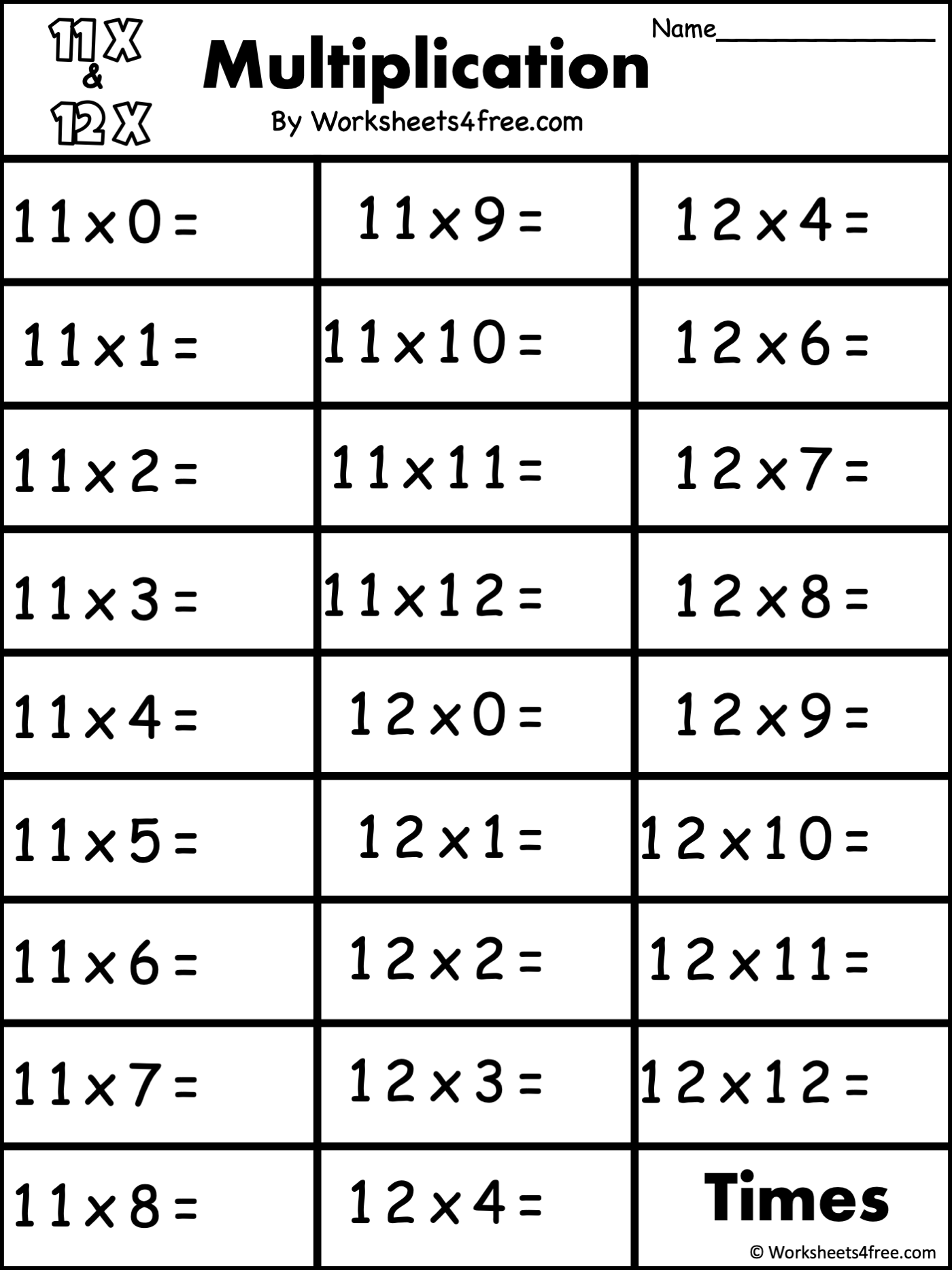 Free Multiplication Worksheet 11s 12s Worksheets4Free Worksheets Library Free Multiplication Worksheet 11s 12s Worksheets4Free Worksheets Library
