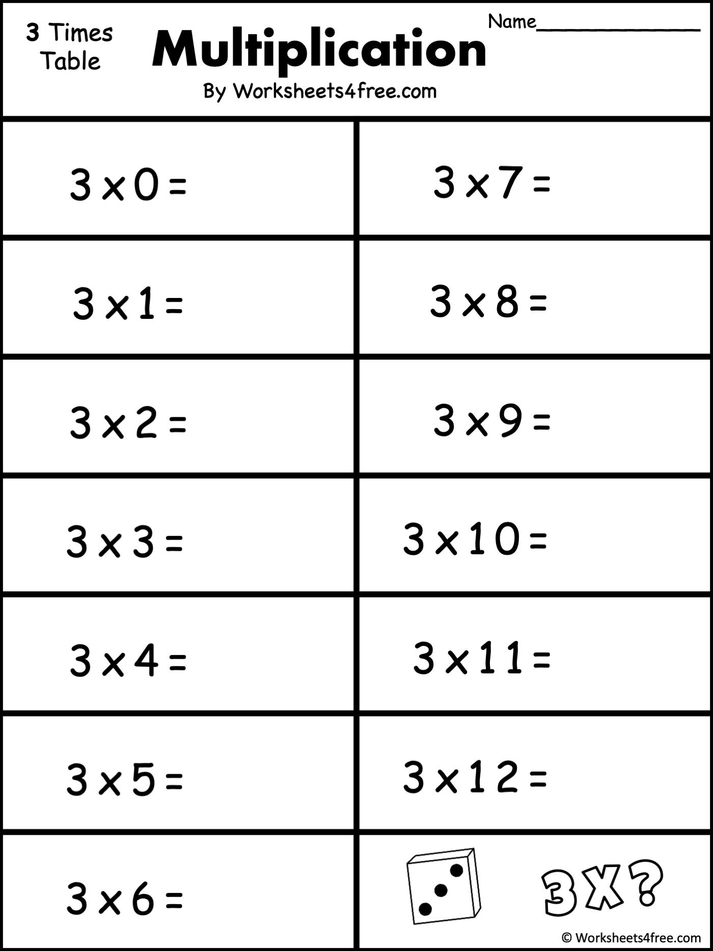 Free Multiplication Worksheet 3s Worksheets4Free Free Multiplication Worksheet 3s Worksheets4Free