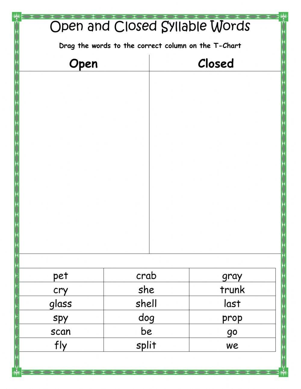 Free Open And Closed Syllables Worksheets Exercise 2 Your Home Worksheets Library