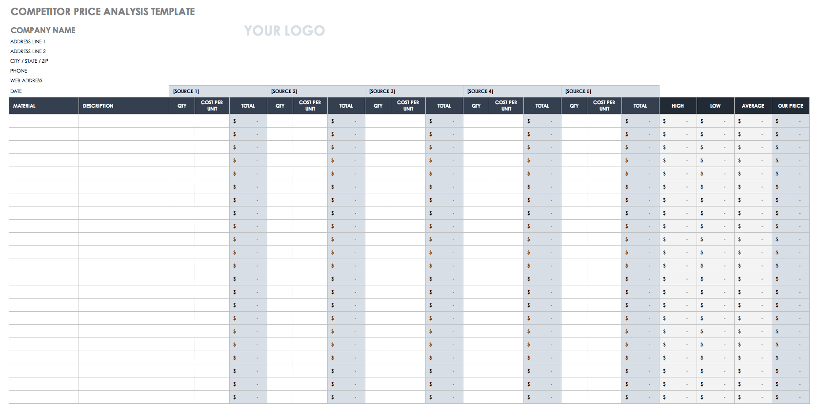 Free Price Comparison Templates Smartsheet