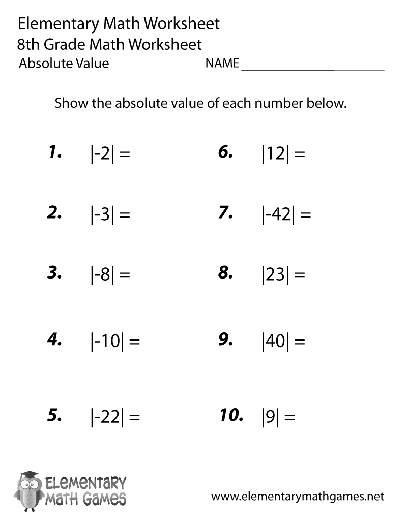Absolute Value Worksheets