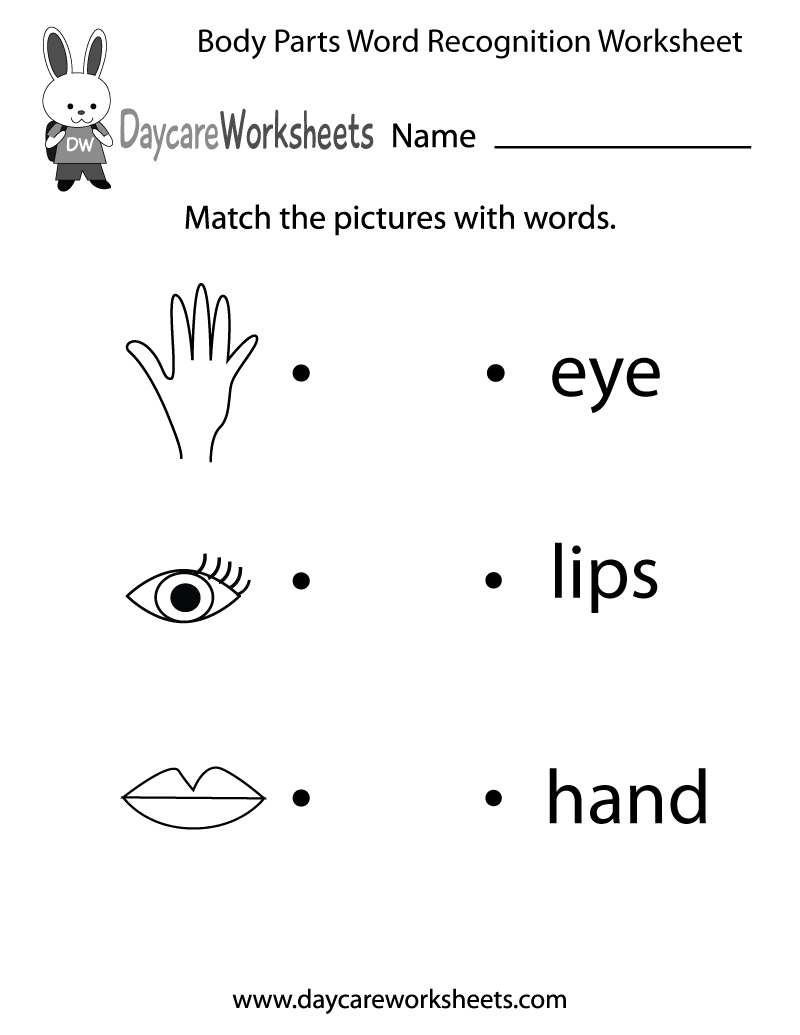 Free Printable Body Parts Word Recognition Worksheet For Preschool Free Printable Body Parts Word Recognition Worksheet For Preschool