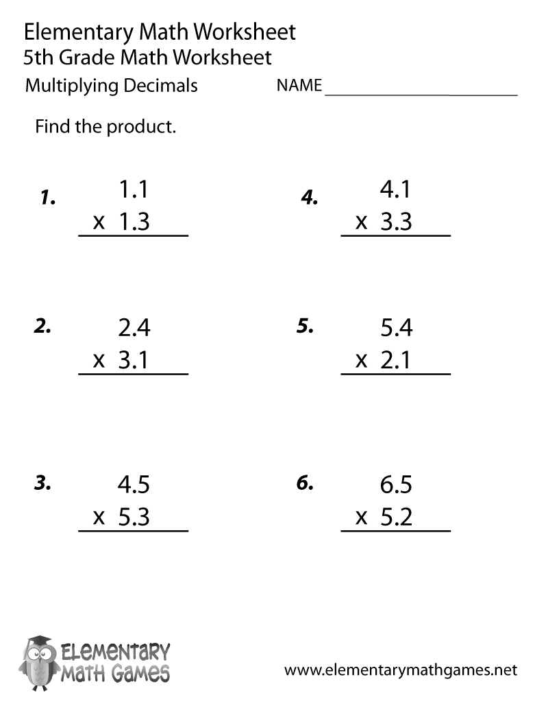 Free Printable Decimals Multiplication Worksheet For Fifth Grade Decimal Place Value Worksheets 4th Grade