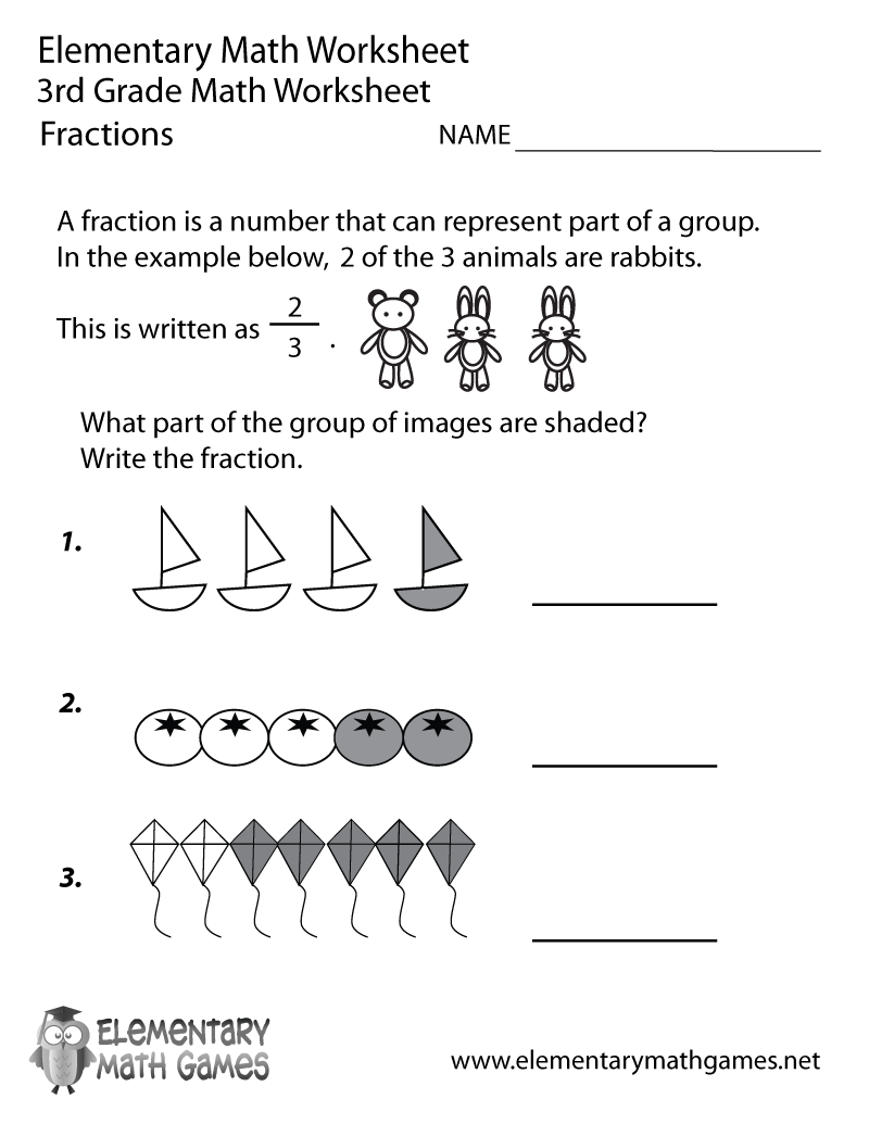 Free Printable Fractions Worksheet For Third Grade 4 Free Math Worksheets Third Grade 3 Fractions And Decimals Identify Fractions Write 990d1f09