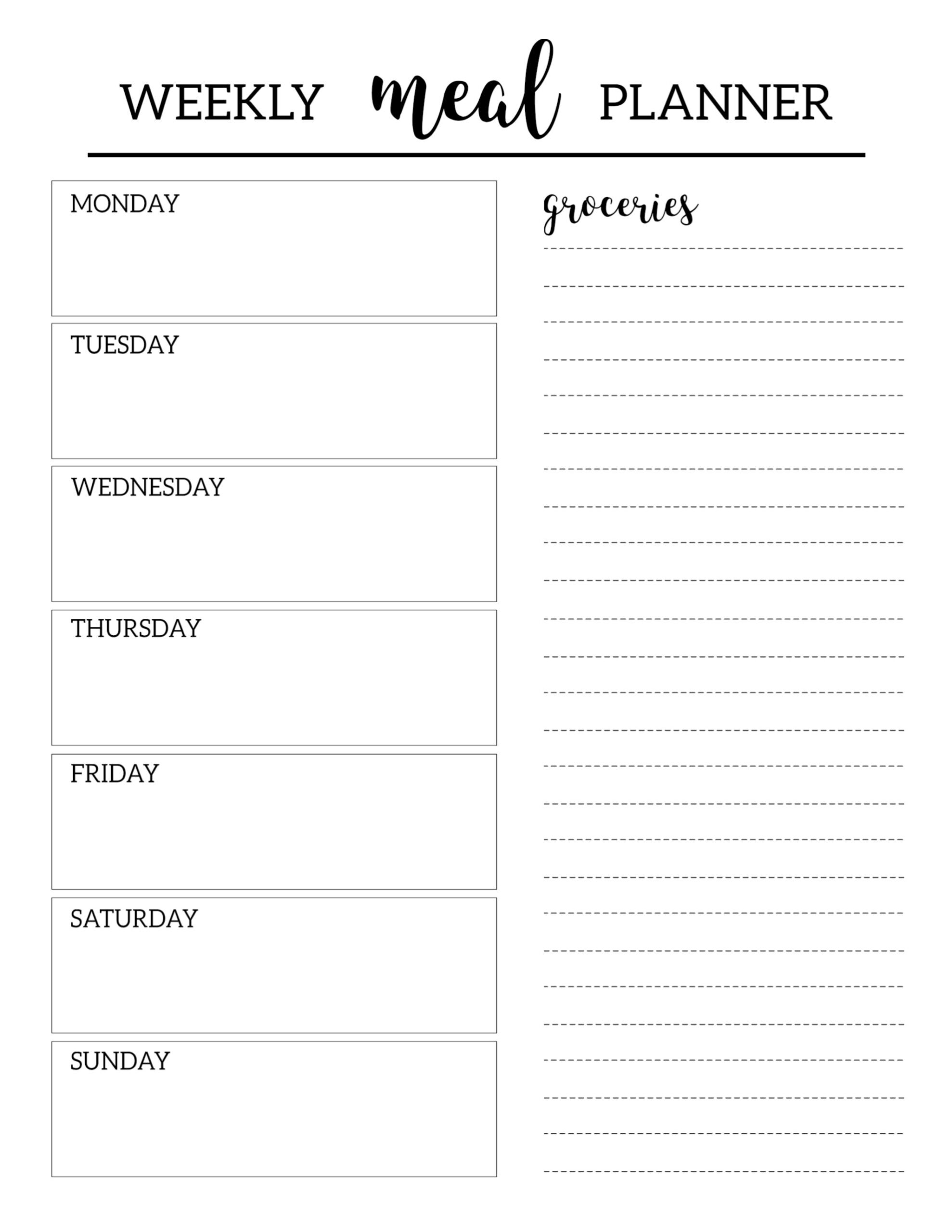 Free Printable Meal Planner Template Paper Trail Design Meal Planners Printable Weekly Menu Templates PDF Free Printables Lettering SVG Files Tools Apps