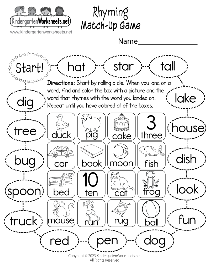Free Printable Rhyming Match Up Game Worksheet Party Vocabulary Word Search And Match The Words Activity For Kids And English Language Learners PDF Ezpzlearn