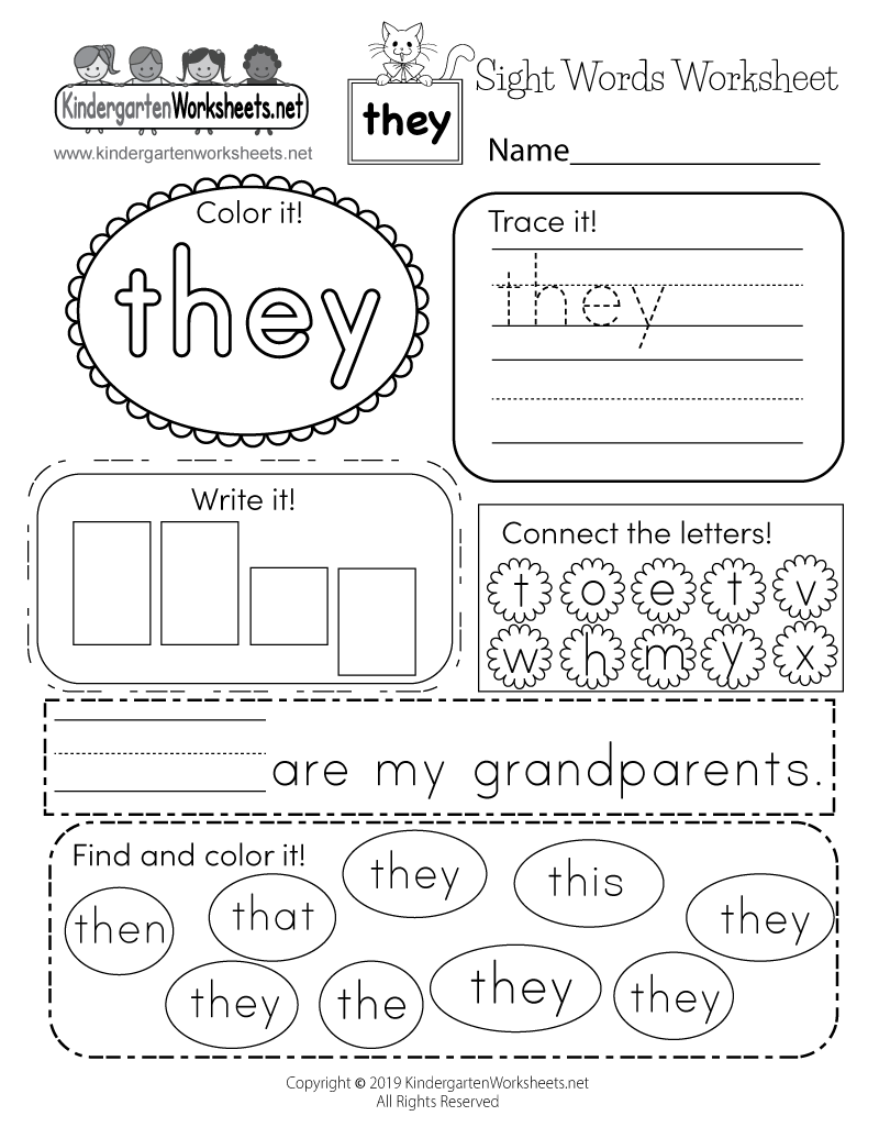 Free Printable Sight Word They Worksheet Free Printable Sight Word Play Worksheet