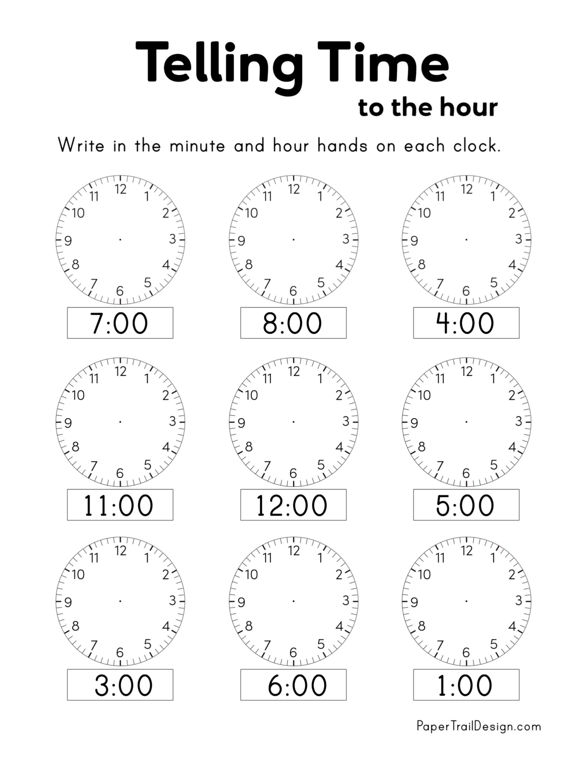 Free Printable Telling Time Worksheets Paper Trail Design Time Worksheet O Clock Quarter And Half Past