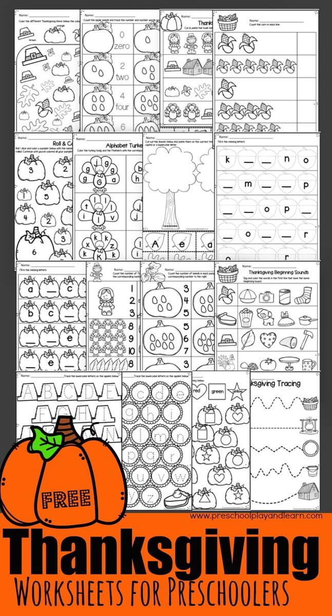FREE Printable Thanksgiving Worksheets For Preschool