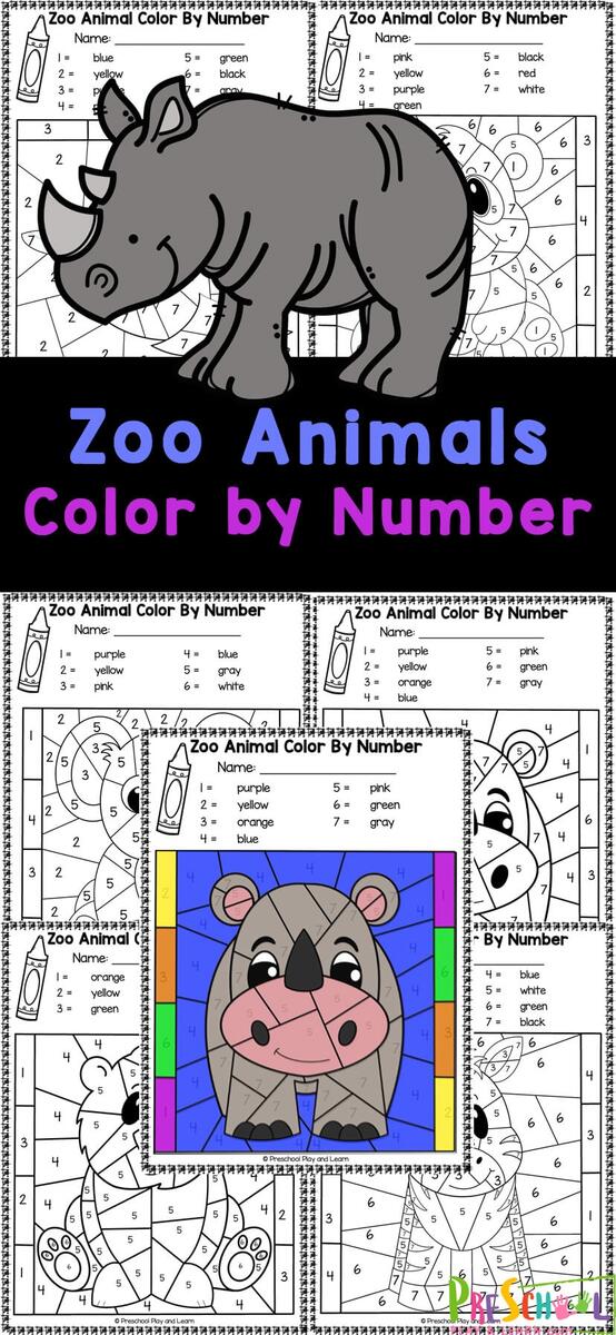 FREE Printable Zoo Animals Color By Number Worksheets