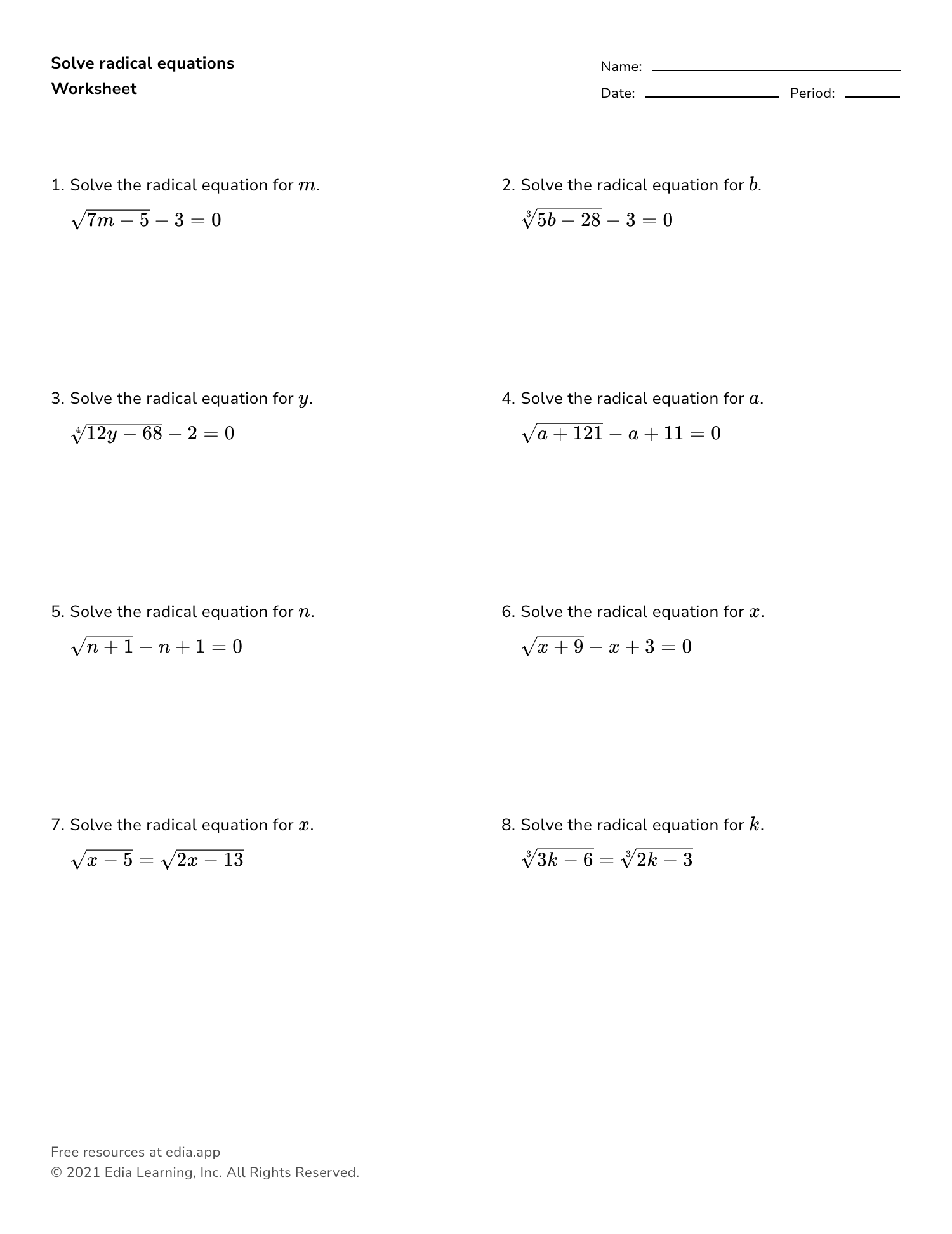 Free Radical Equations Worksheet Download Free Radical Equations Worksheet Png Images Free Worksheets On Clipart Library