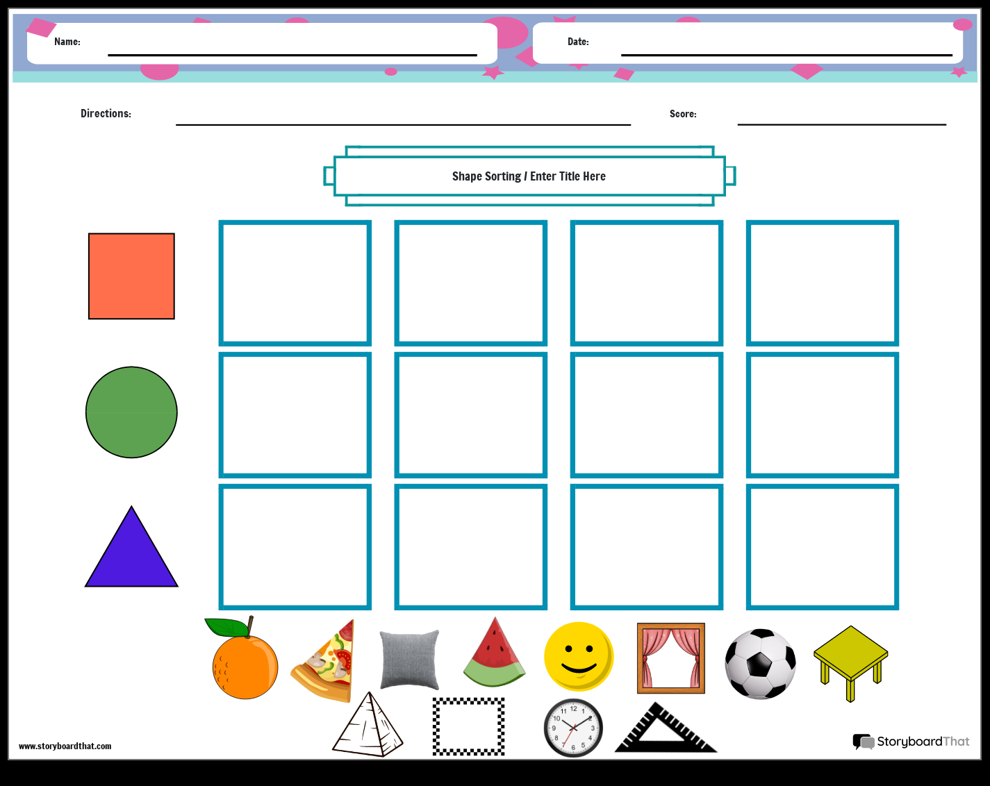Free Shape Sorting Worksheets By Storyboard That Exercise For Sorting Shapes By Coloring Free Printables For Kids