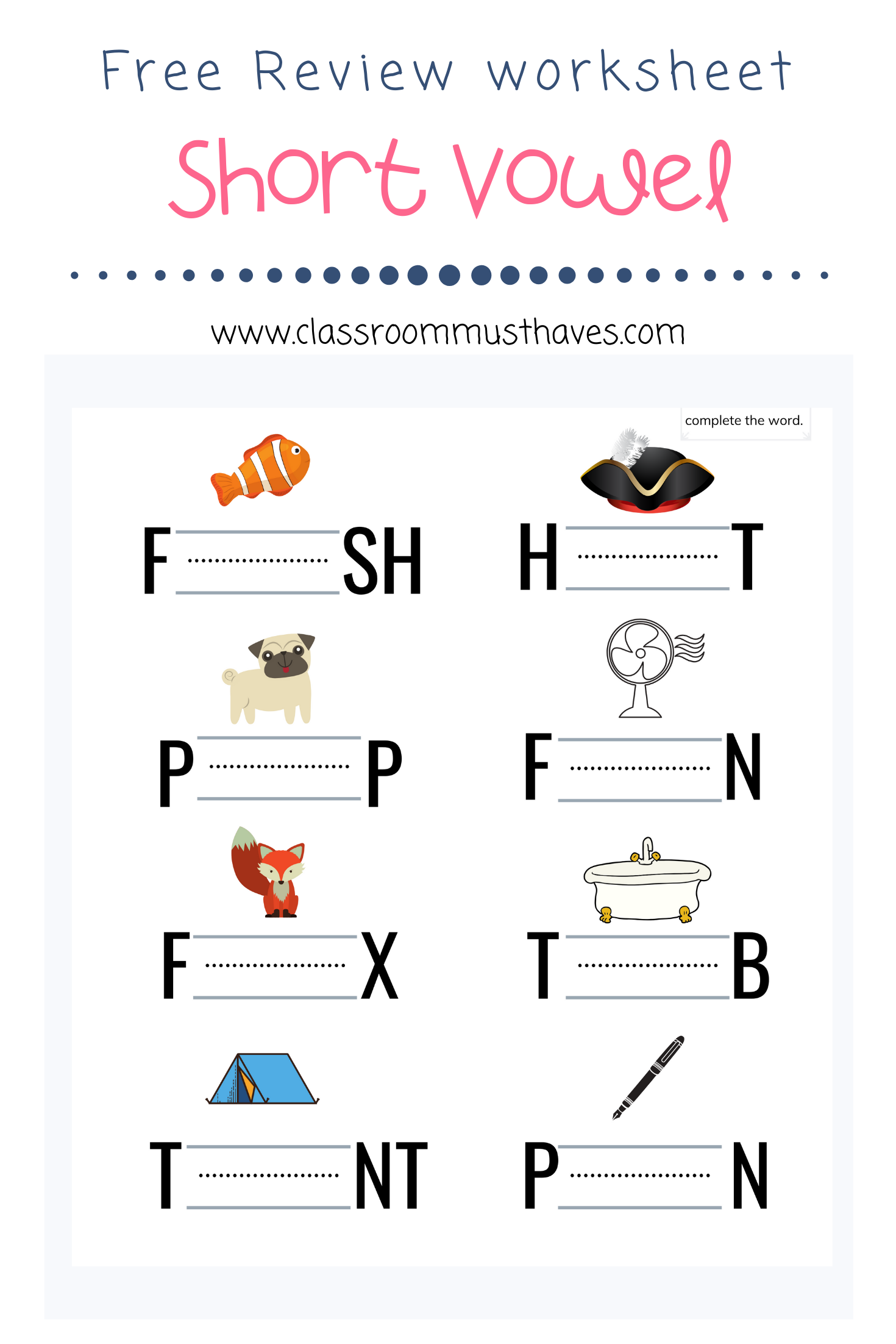 Free Short Vowel Worksheets For Kindergarten Classroom Must Haves Short Vowel Sounds Worksheet Free Printable Digital PDF