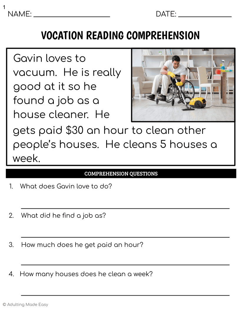 FREE Simplified Reading Comprehension Worksheets