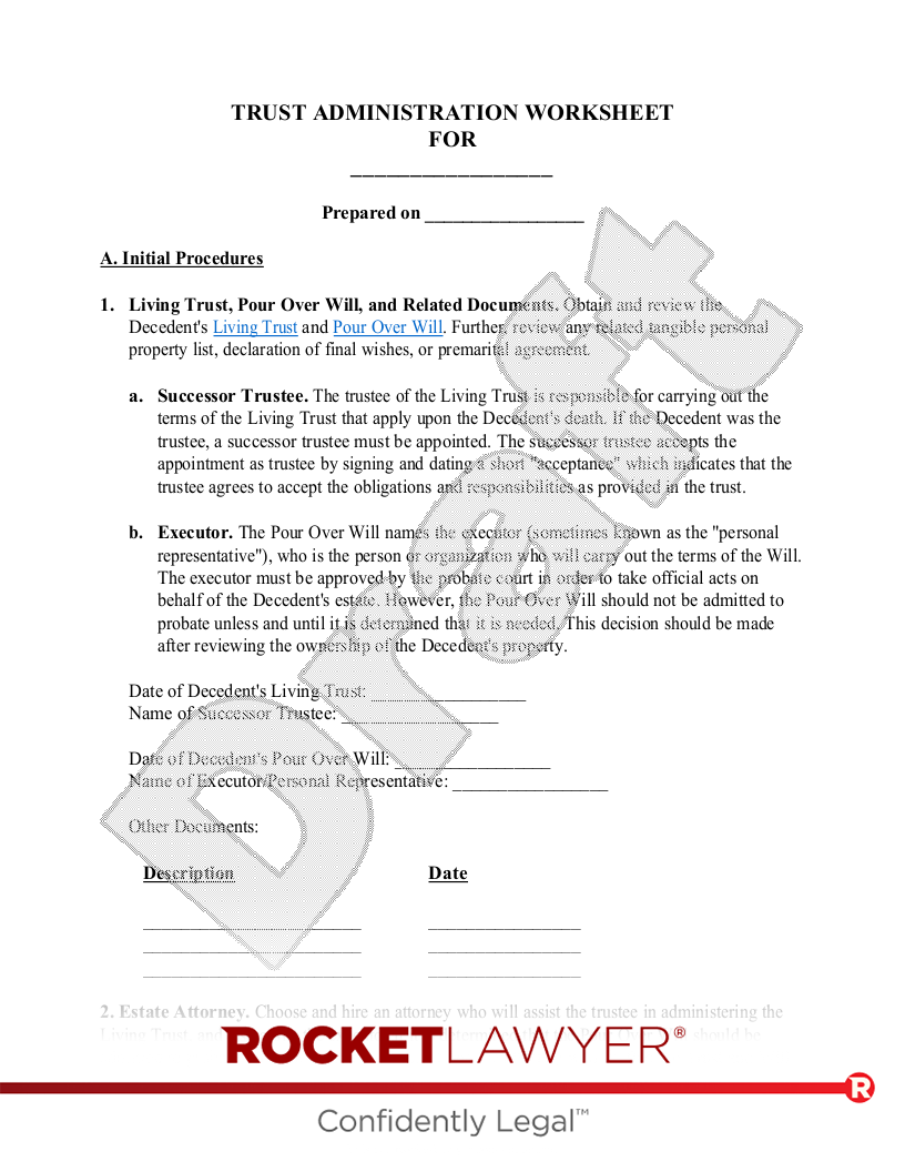 Free Trust Administration Worksheet Rocket Lawyer Free Printable Personal Financial Statement Templates PDF Word Excel
